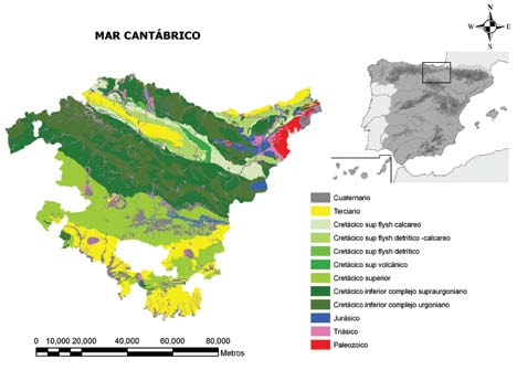 Figura 1. Mapa geológico de la Comunidad Autónoma del País Vasco (modificado de EVE/EEE, 2002b).