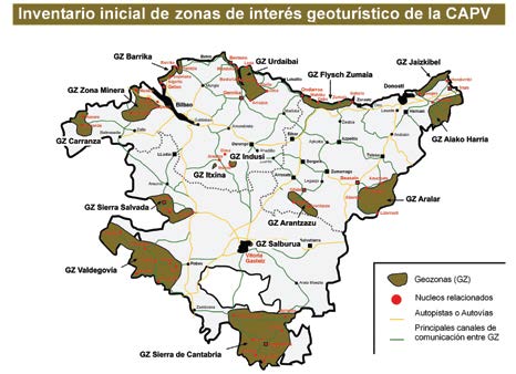 Figura 9. Mapa de distribución de las 13 geozonas establecidas por el proyecto de geoturismo Geo-Basque.
