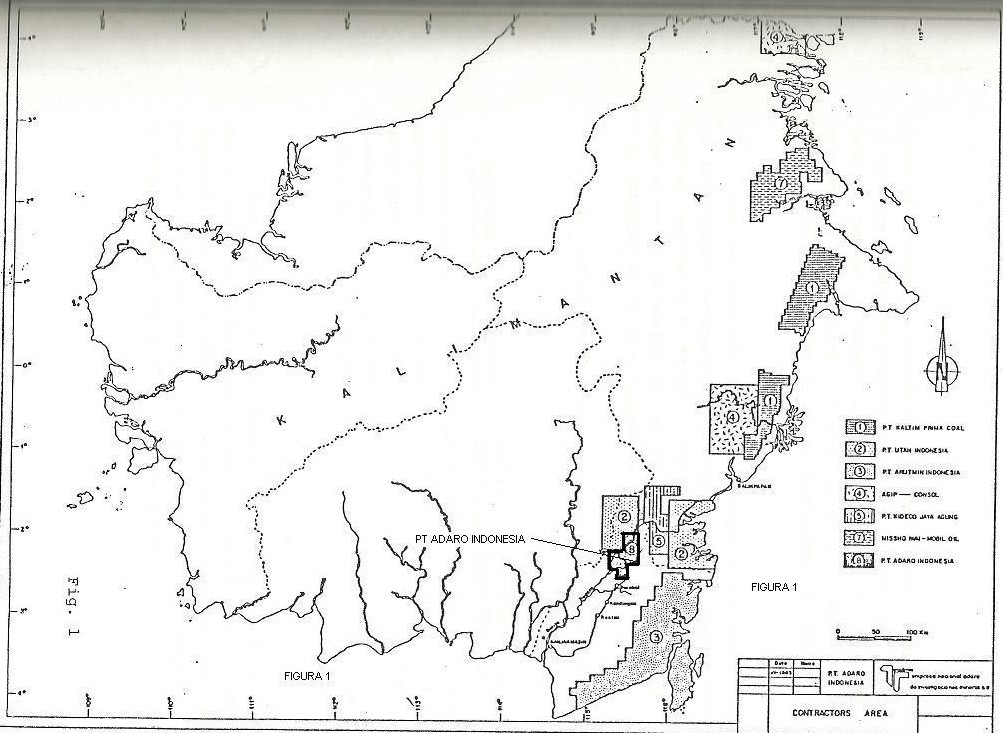 Mapa de Kalimantan con situación de Áreas I a VIII